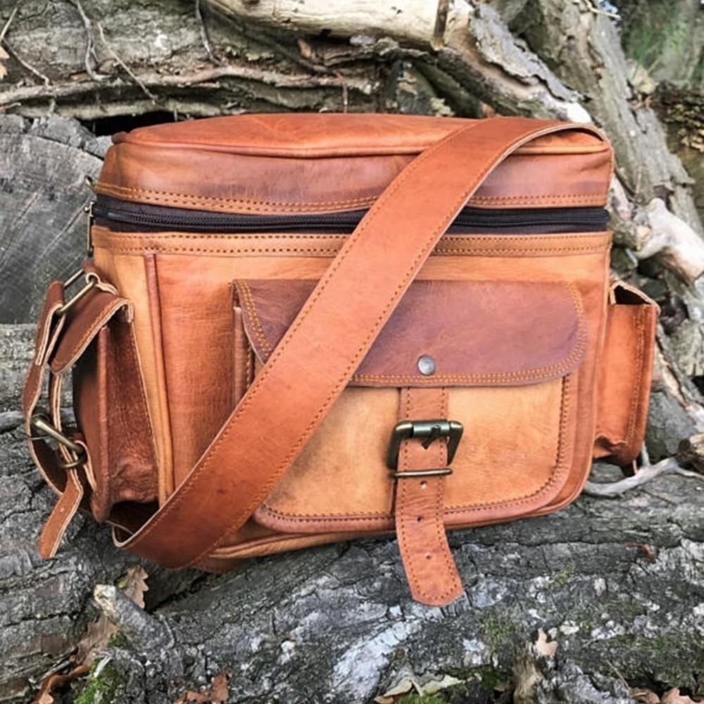 GRUNTLUXURY Men's Leather Camera Bag
